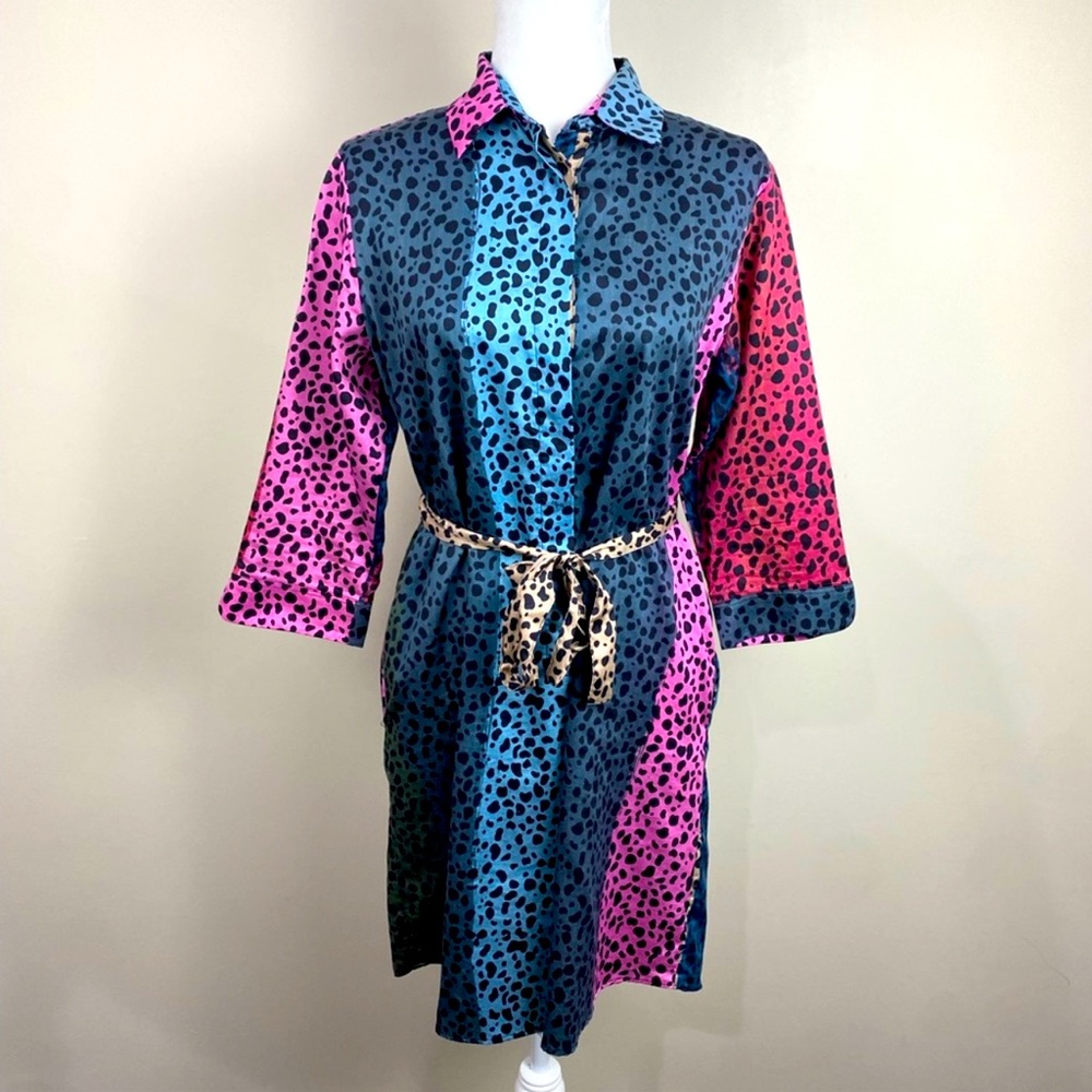 Vilagallo Animal Print Pink Print Shirtdress Sz 44